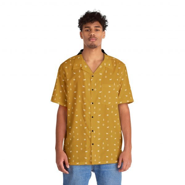 Men's Hawaiian Shirt - Gabbeh Dog Patterns-  Mustard